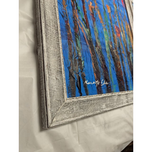 2020s Pair of Framed Textured Floral Art on Canvas For Sale - Image 5 of 6