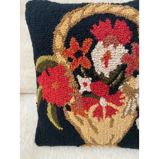 Mid-Century Modern Vintage Mid Century Hand Hooked Flower Basket Pillow For Sale - Image 3 of 7