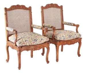 Pair of 18th Century Louis XV Provincial Caned Fauteuil Armchairs