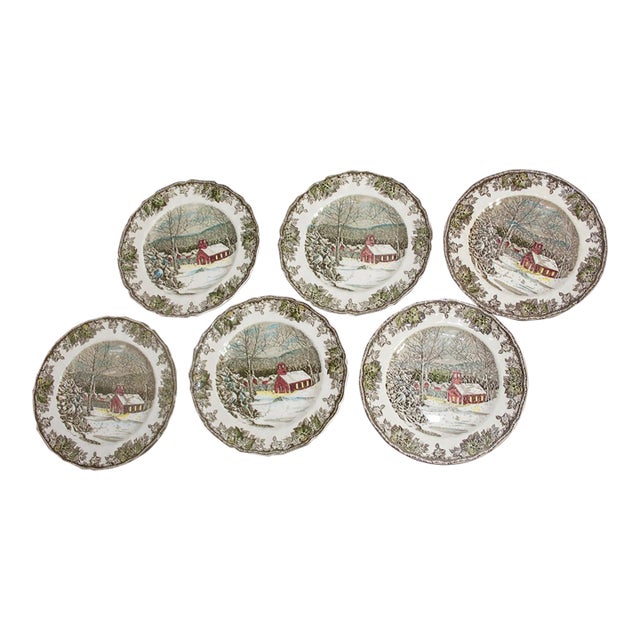 Set of 6 Vintage Johnson Brothers Friendly Village 9.75" Dinner Plates For Sale