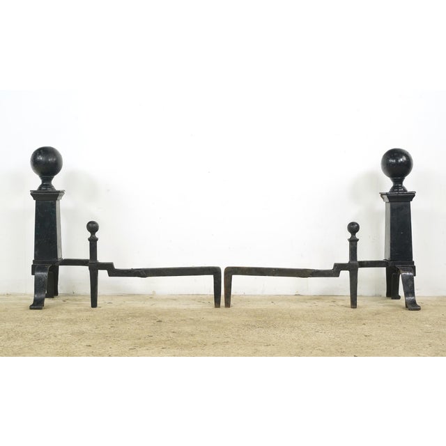Pair of Antique Black Cast Iron Cannonball Andirons For Sale - Image 6 of 10