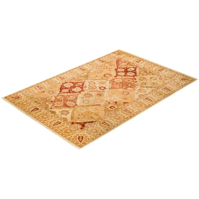 Sand Vintage Traditional Hand Knotted Wool Area Rug, Sand - 6'2" X 9'1" For Sale - Image 8 of 9