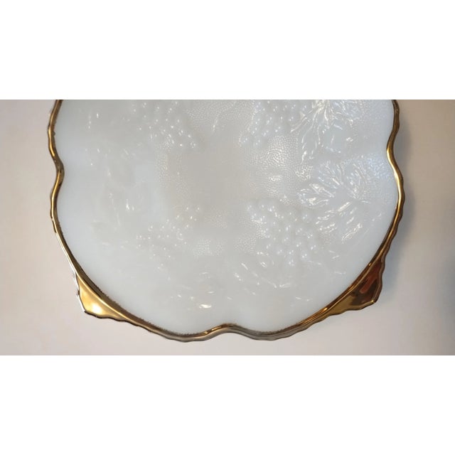 1960s Vintage Anchor Hocking White Milk Glass Bowl With Gold Rim Embossed Grapes For Sale - Image 5 of 6