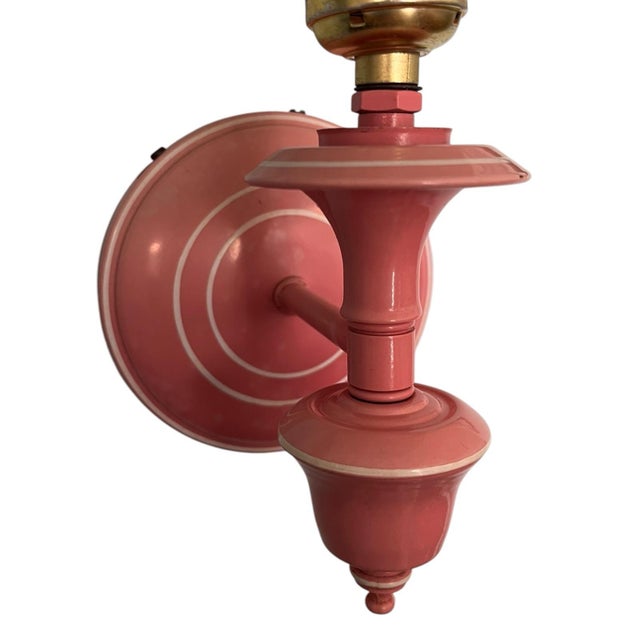 Mid 20th Century Mid 20th Century Mid Century Pink Tole Wall Sconce Lamp Shabby Chic Grandmacore Farmhouse Art Deco For Sale - Image 5 of 10