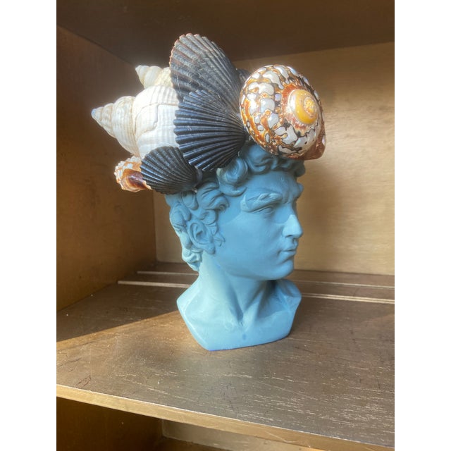 Shell Encrusted Bust Painted in Farrow & Ball Inchyra, “The May River Matador” by May River Neptune For Sale - Image 10 of 12