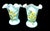 Victorian Pair of Antique Blue Opaline Bristol Glass Vases Ruffled Edge Hand Painted Matching Mantel For Sale - Image 3 of 10