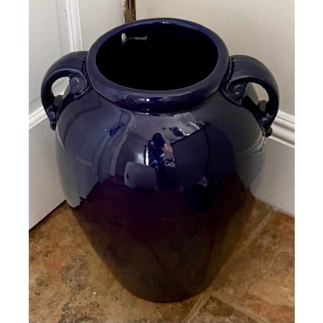 Vintage Cobalt Blue Floor Handled Vase For Sale - Image 4 of 8