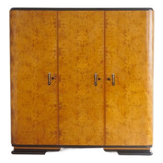 Art Deco Three-Door Wardrobe with Burl Wood Veneer, 1940 For Sale