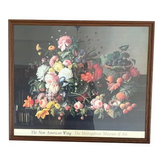 1980 Vintage Framed Met Museum "The New American Wing" Still Life Poster 33" H X 38" W For Sale