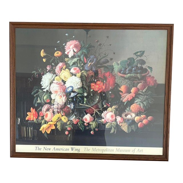 1980 Vintage Framed Met Museum "The New American Wing" Still Life Poster 33" H X 38" W For Sale