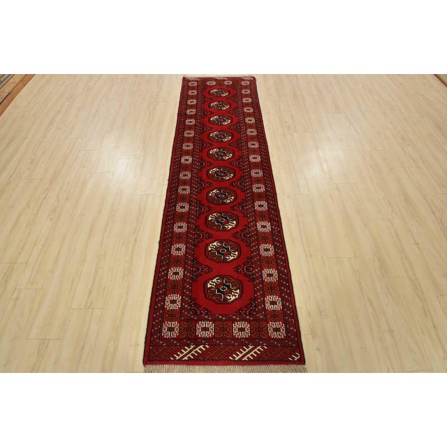 Tribal Turkmen Runner 2’7” X 9’2” Red Wool Vintage Tribal Hand-Knotted Oriental Rug For Sale - Image 3 of 12