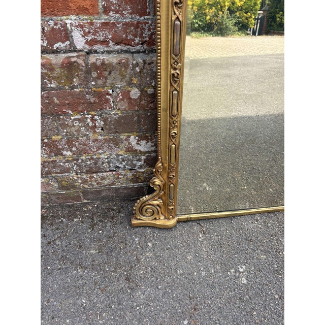 Large Antique English Carved Wood and Gesso Gilt Overmantle Mirror, 1800s For Sale - Image 3 of 6