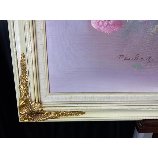 Mid-Century P. Keeling Large Impasto Floral Oil Painting in Ornate Frame, 43" X 31.5" For Sale - Image 10 of 12