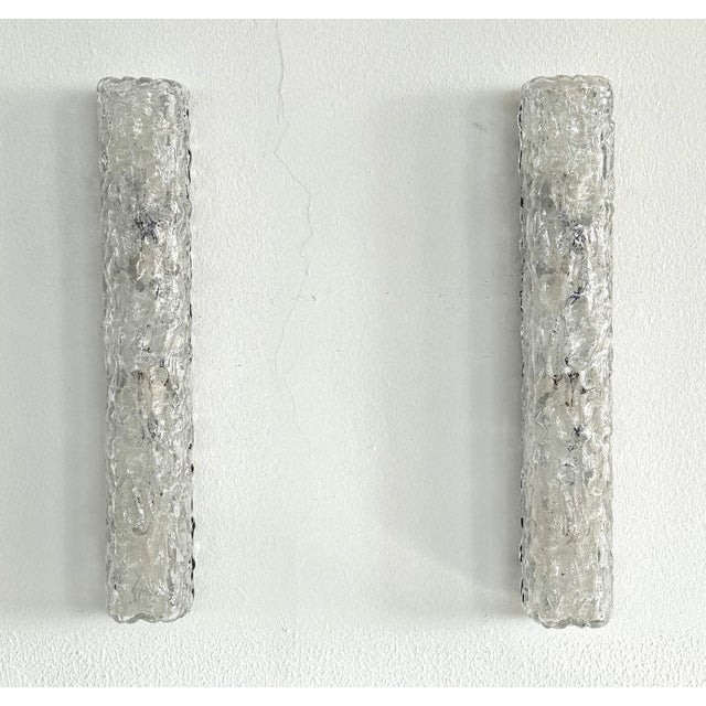 Large Mid-Century Ice Glass Mirror Wall Sconces in Textured Art Glass from Limburg, 1970s, Set of 2 For Sale - Image 14 of 14