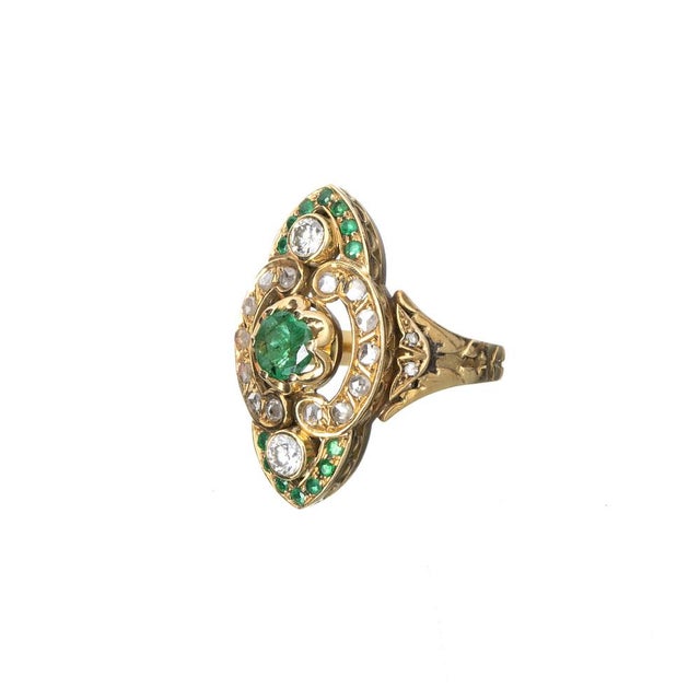 Gold 19.2 Karat Gold Ring with Emeralds For Sale - Image 8 of 8