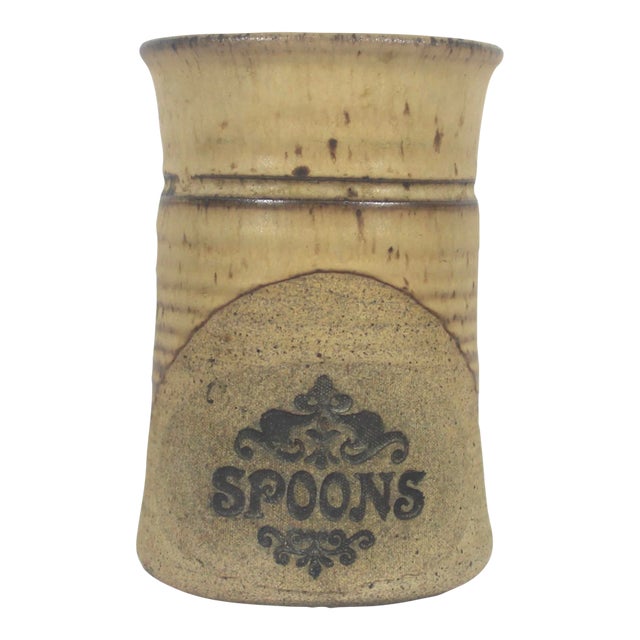 Vintage Studio Pottery “Spoons” Holder Kitchen Stoneware Container For Sale