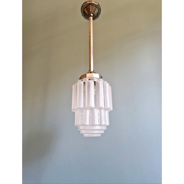 Art Deco Skyscraper Pendant Light in Frosted Glass, 1930s For Sale - Image 10 of 12