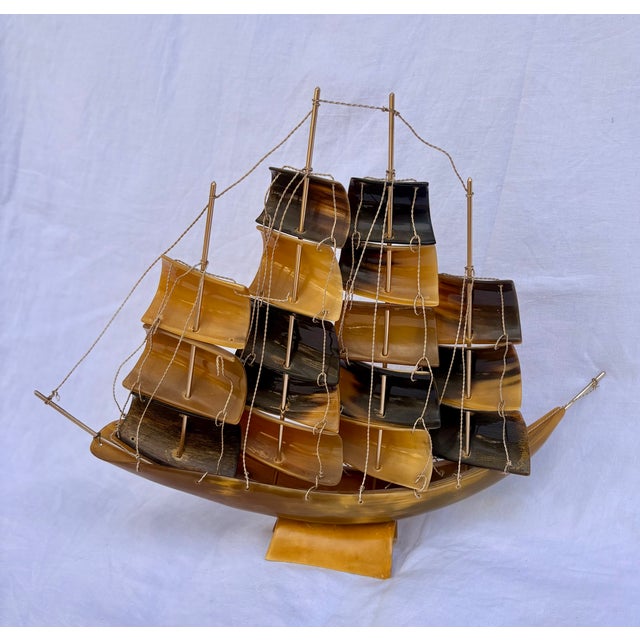 Italian Folk Art Horn and Brass Clipper Ship Model For Sale - Image 9 of 11