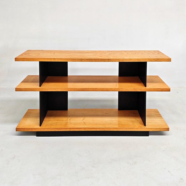 Mobile Bookcase Shelves in Oak Metal by Charlotte Perriand, 1970s, in Very Good conditions. Designed 1970 to 1979 This...
