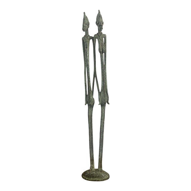 Vintage Dogon Bronze Female /Male Figures Sculpture Giacometti Style Mali 18" H For Sale