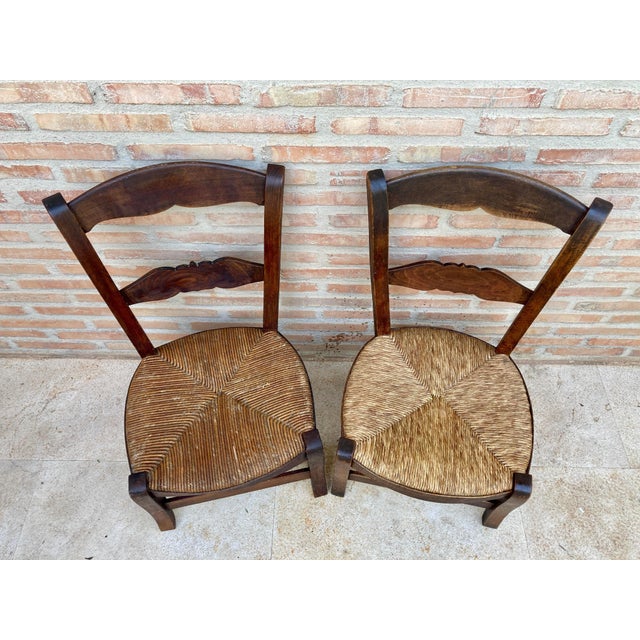 Mid 20th Century French Oak and Rush Armchairs, Set of 2 For Sale - Image 17 of 18