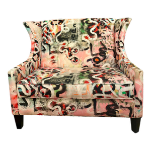 1990s High-Back Wingback Loveseat Upholstered in Street Diptyque Attributed to La Maison Pierre Frey