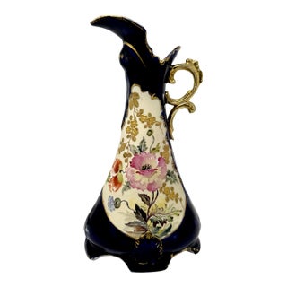 Antique Gg International Austrian Porcelain Ewer – Cobalt Blue & Gold Gilt For Sale