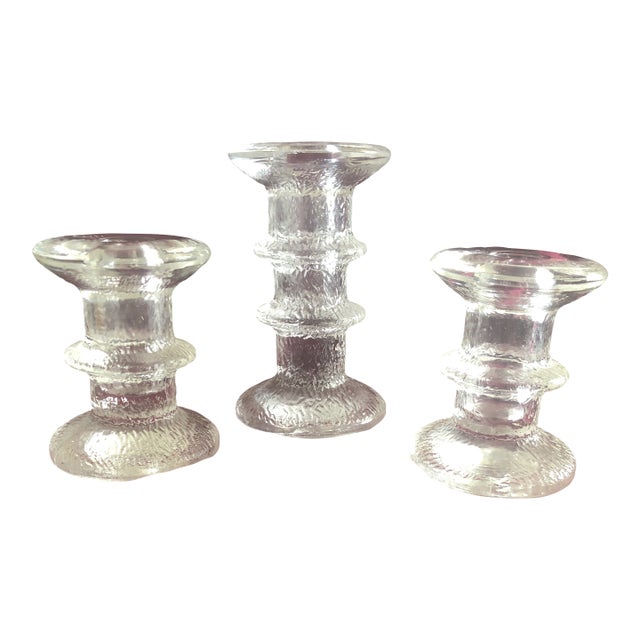 Vintage Modern Textured Glass Candle Holder Trio For Sale