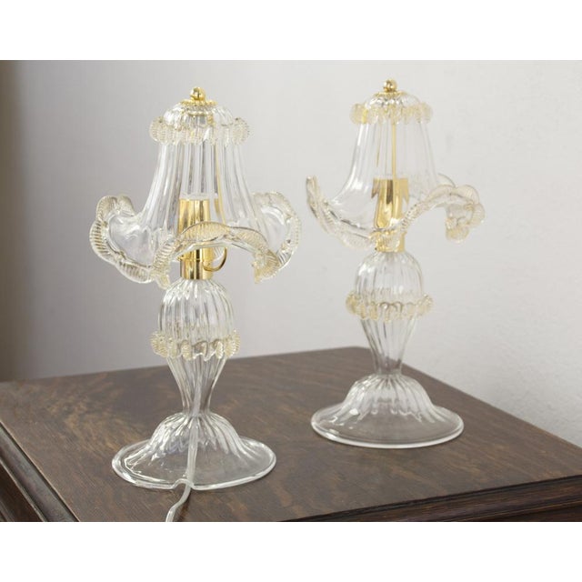 Set of 2 Murano glass table lamps Crystal color line straight artistic decorations in gold leaf, handmade made in Italy....