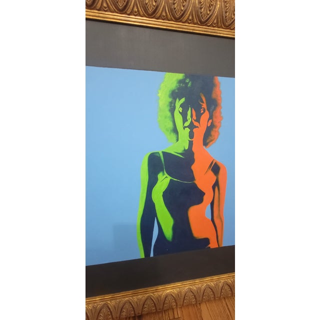 Large Contemporary Neon Art Oil on Canvas Painting 1980s Pop Art For Sale - Image 9 of 11