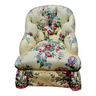 Late 20th Century Button Tufted Chair in Floral Chintz For Sale