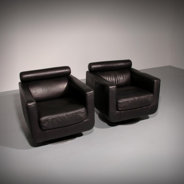 Modern Italian Leather Chairs in Steel by Natuzzi, Italy, 1970, Set of 2 For Sale - Image 12 of 12