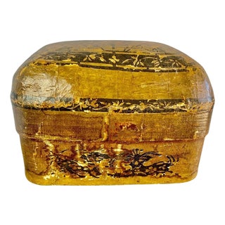 19th Century Antique Distressed Lidded Box, Chinese Paper Mache For Sale
