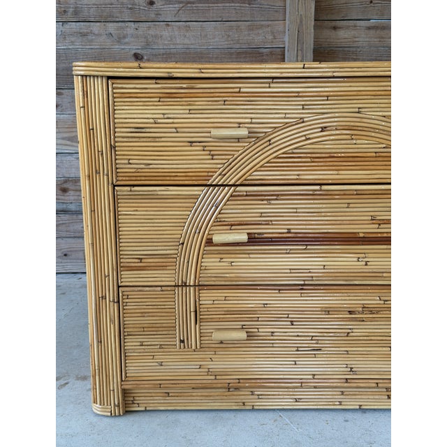 Wood Vintage Restored Organic Modern Pencil Reed Rattan Arch Front Dresser For Sale - Image 7 of 12