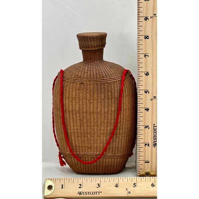 Excellent Antique Hand Woven Basket Weave on Blown Glass Bottle Flask With Cork Stopper Top - Circa Late 1800s For Sale - Image 18 of 18
