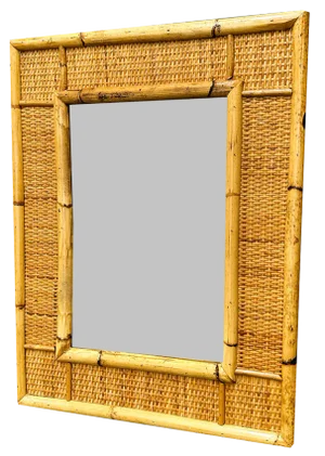 Vintage Italian Bamboo and Rattan Mirror by Dal Vera, 1970s