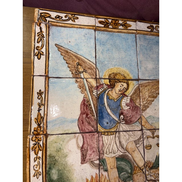 Ceramic Hand-Painted Mosaic of St. Michael the Archangel, 1950s For Sale - Image 7 of 14