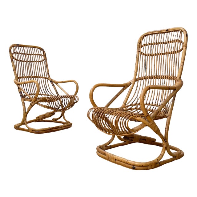 Set of Bamboo Armchairs attributed to Tito Agnoli, 1960 For Sale