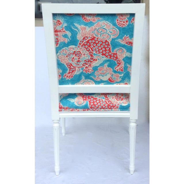 Wood Vintage C1920's-30's French Neoclassical Kiln Dried Arm Chair Upholstered in Chinoiserie "Dragon Motif" Linen Textile For Sale - Image 7 of 11