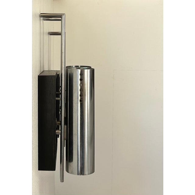 Vintage Wall Lights in Chromed Metal and Blackened Oak, France, 1970, Set of 2 For Sale - Image 3 of 11