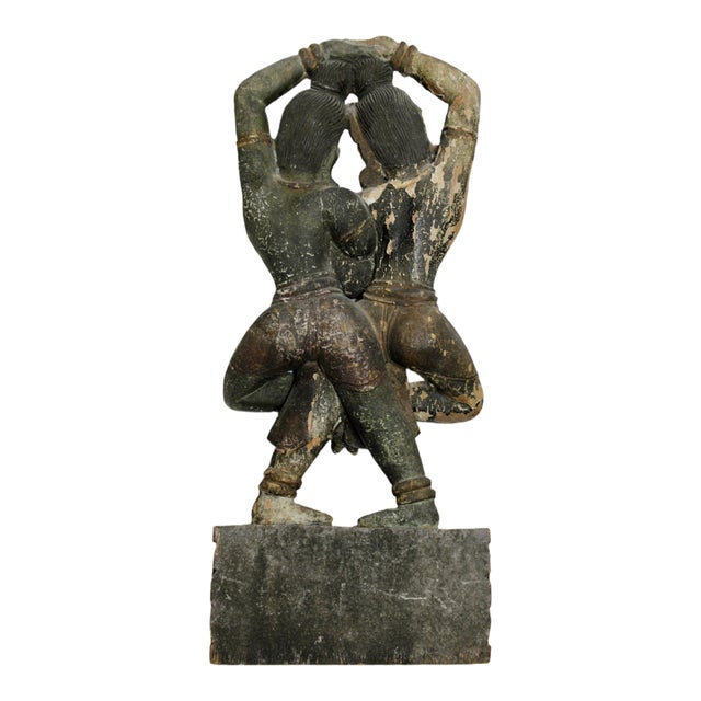 Antique Hindu sculpture of brothers widely regarded as sages. Standing on a high pedestal, they are shown in a dancing...