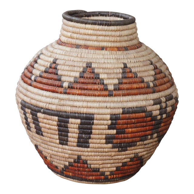 Mid 20th Century Hand Woven Decorative Southwestern Wicker Basket