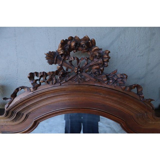 Antique French Carved Walnut Arch Mercury Mirror For Sale - Image 4 of 12