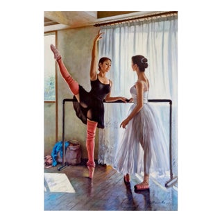 Mid 20th Century G. Laroche - Ballet Practice, Oil on Canvas For Sale