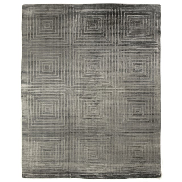 Transitional Derby Hand loom Viscose Aqua Rug-8'x10'" For Sale - Image 3 of 3