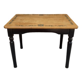 Vintage Scandinavian Folk Art Floral Painted Wood Side Table For Sale