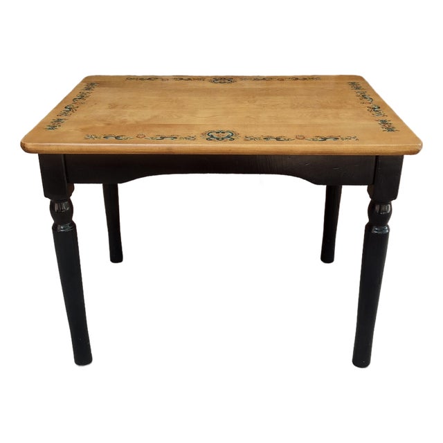 Vintage Scandinavian Folk Art Floral Painted Wood Side Table For Sale