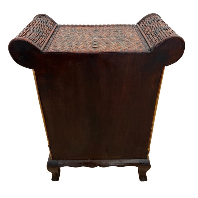 1960s Asian Mid Century Nightstand Cabinet With Drawer Wicker and Bamboo Curved Top For Sale In Palm Springs - Image 6 of 13