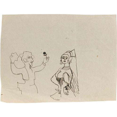 Mino Maccari, The Gallant, 1960s, China Ink on Paper For Sale
