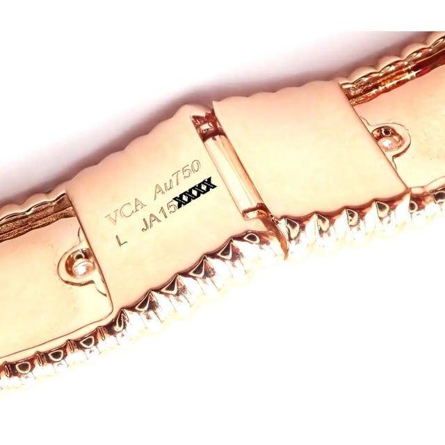 Metal Van Cleef & Arpels Perlee Diamond Clover Rose Gold Bangle Bracelet For Sale - Image 7 of 13